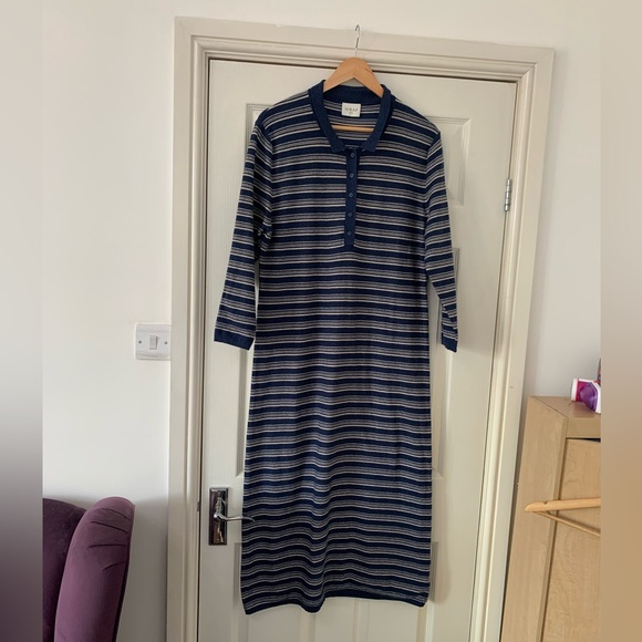 Wrap London Size 14 Dress Long Jumper Knitted Stripe Navy Maxi Nautical - Picture 2 of 8